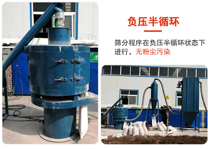 氣流篩負壓半循環(huán),篩分程序在負壓版循環(huán)狀態(tài)下進行,無粉塵污染。