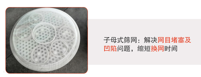 塑料防腐蝕振動(dòng)篩采用子母扣式網(wǎng)架可安裝彈跳球進(jìn)行清網(wǎng),解決篩網(wǎng)堵塞問題。